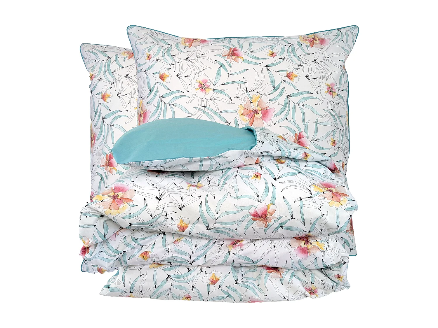 Parure 140x200 cm 65x65 percale de coton ROXANE multicolore 2 pièces
