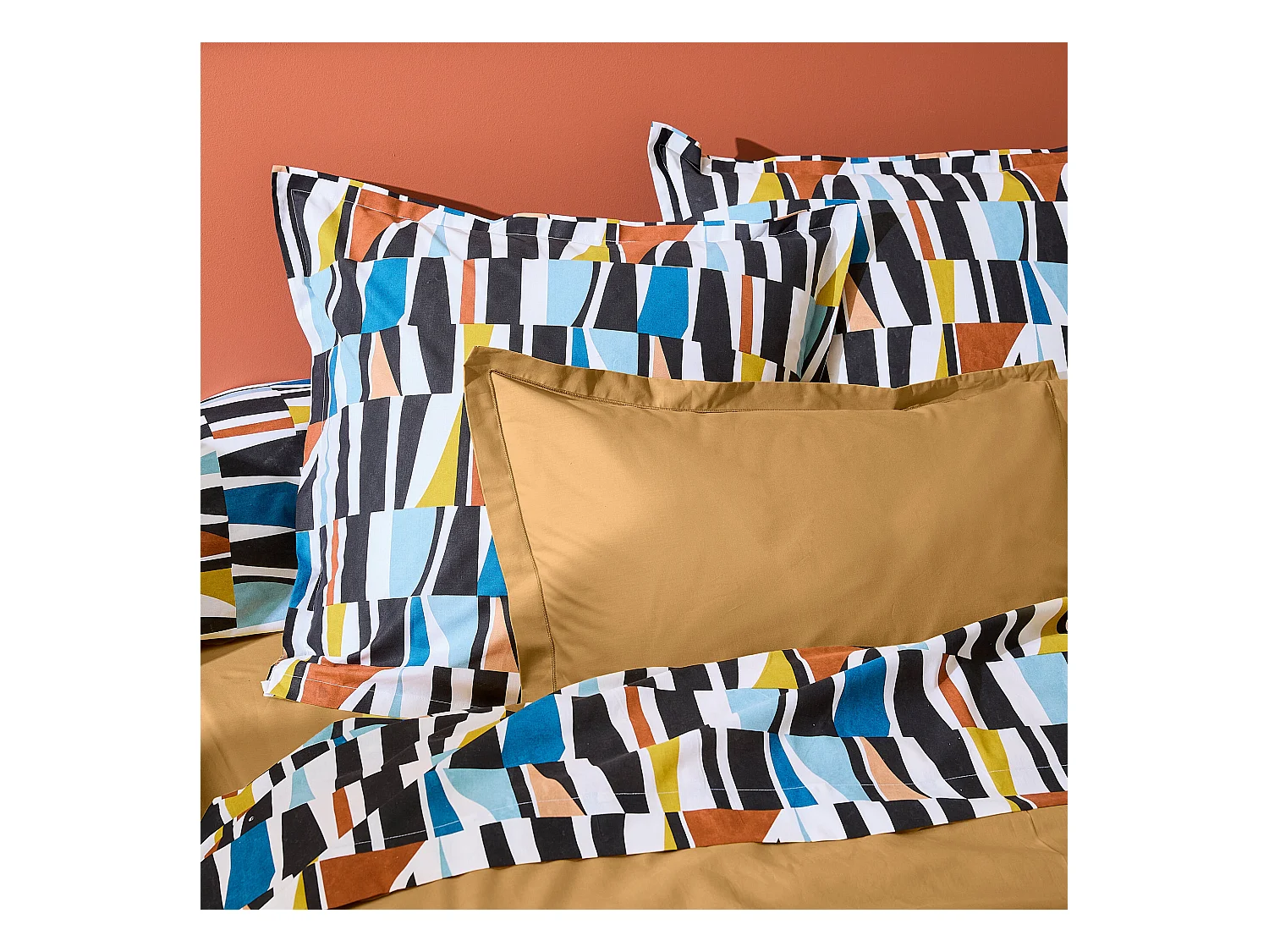 Parure de lit 280x240 cm 50x70 cm pur coton PIETRO multicolore 3 pièces