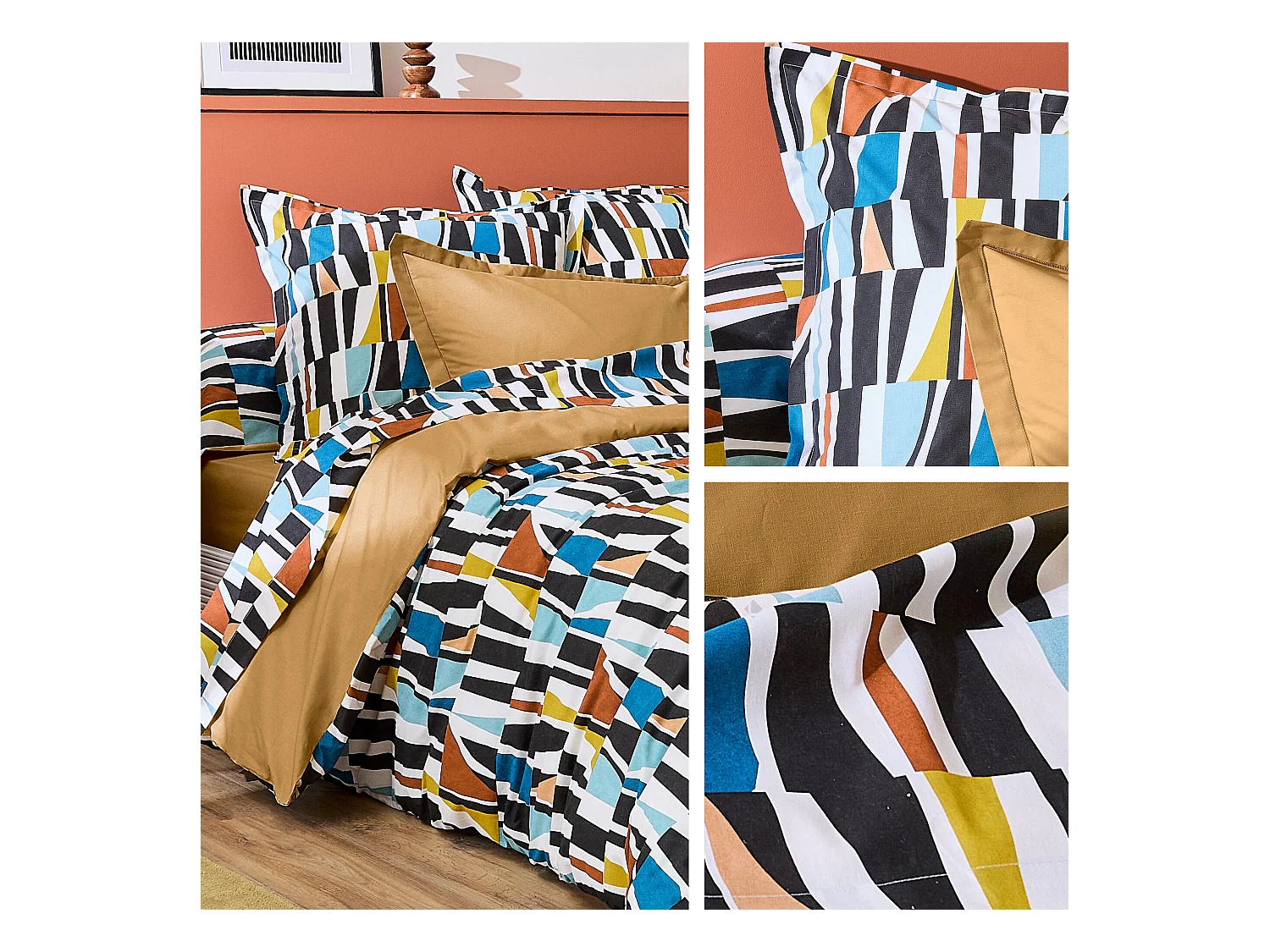 Parure de lit 280x240 cm 50x70 cm pur coton PIETRO multicolore 3 pièces