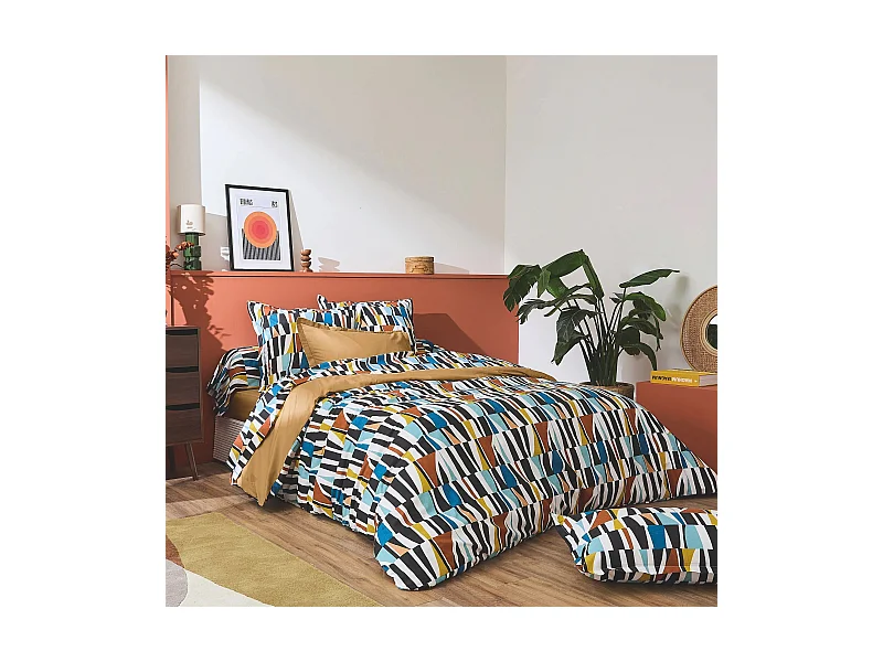 Parure de lit 140x200 cm 50x70 cm pur coton PIETRO multicolore 2 pièces