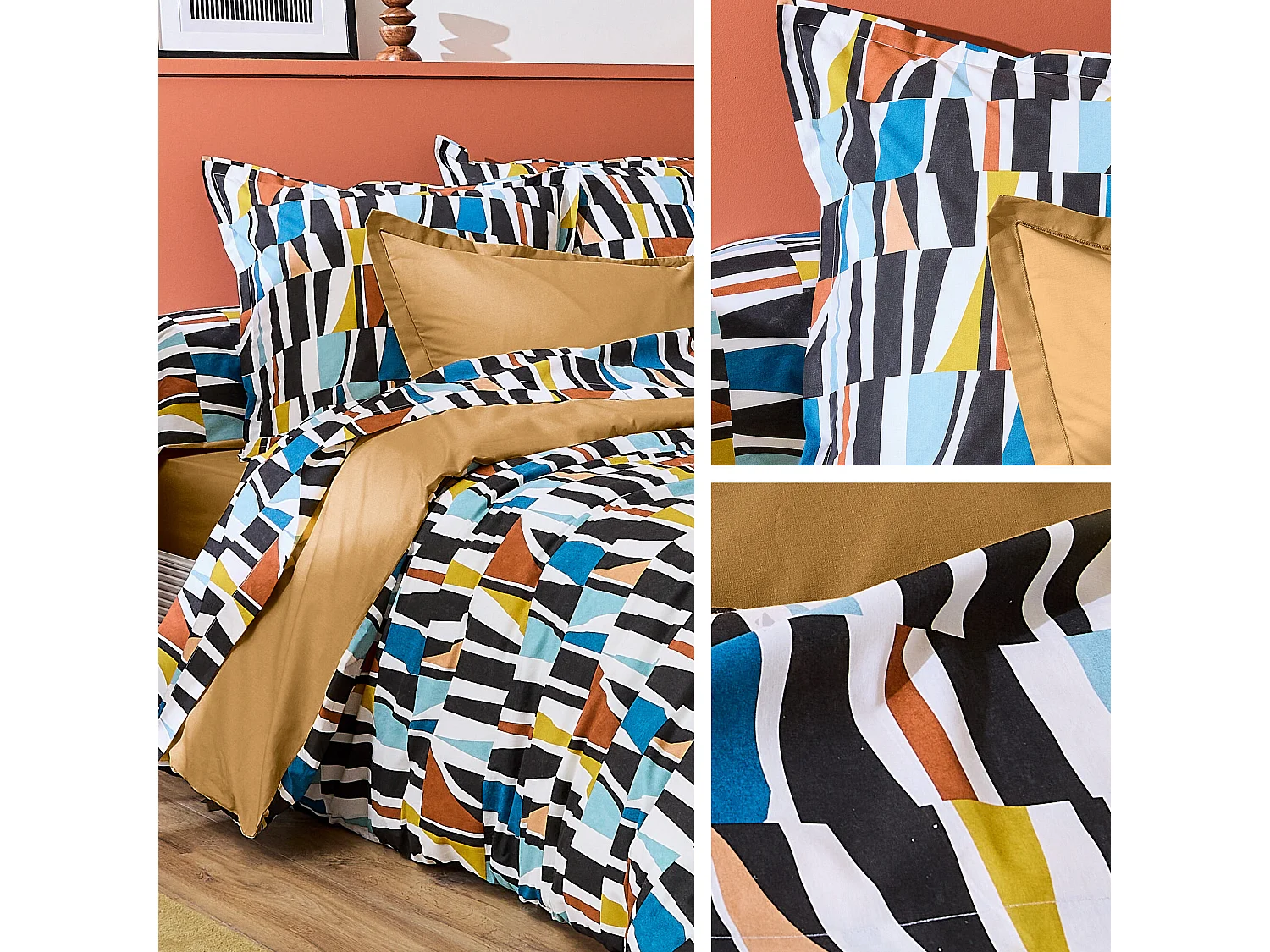 Parure de lit 300x240 cm 50x70 cm pur coton PIETRO multicolore 3 pièces