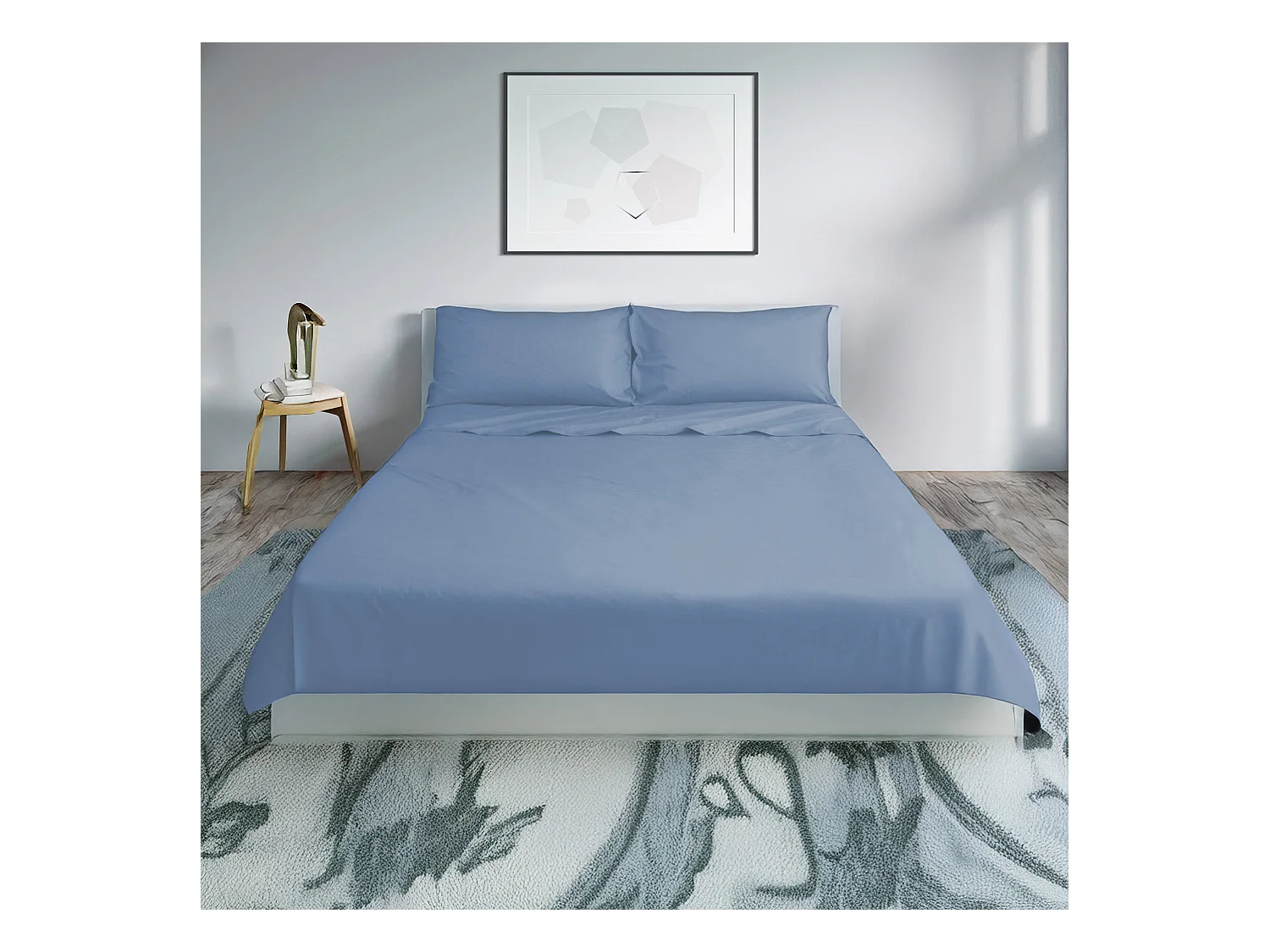 Parure lenzuolo in percalle di cotone azzurro (250x290cm)