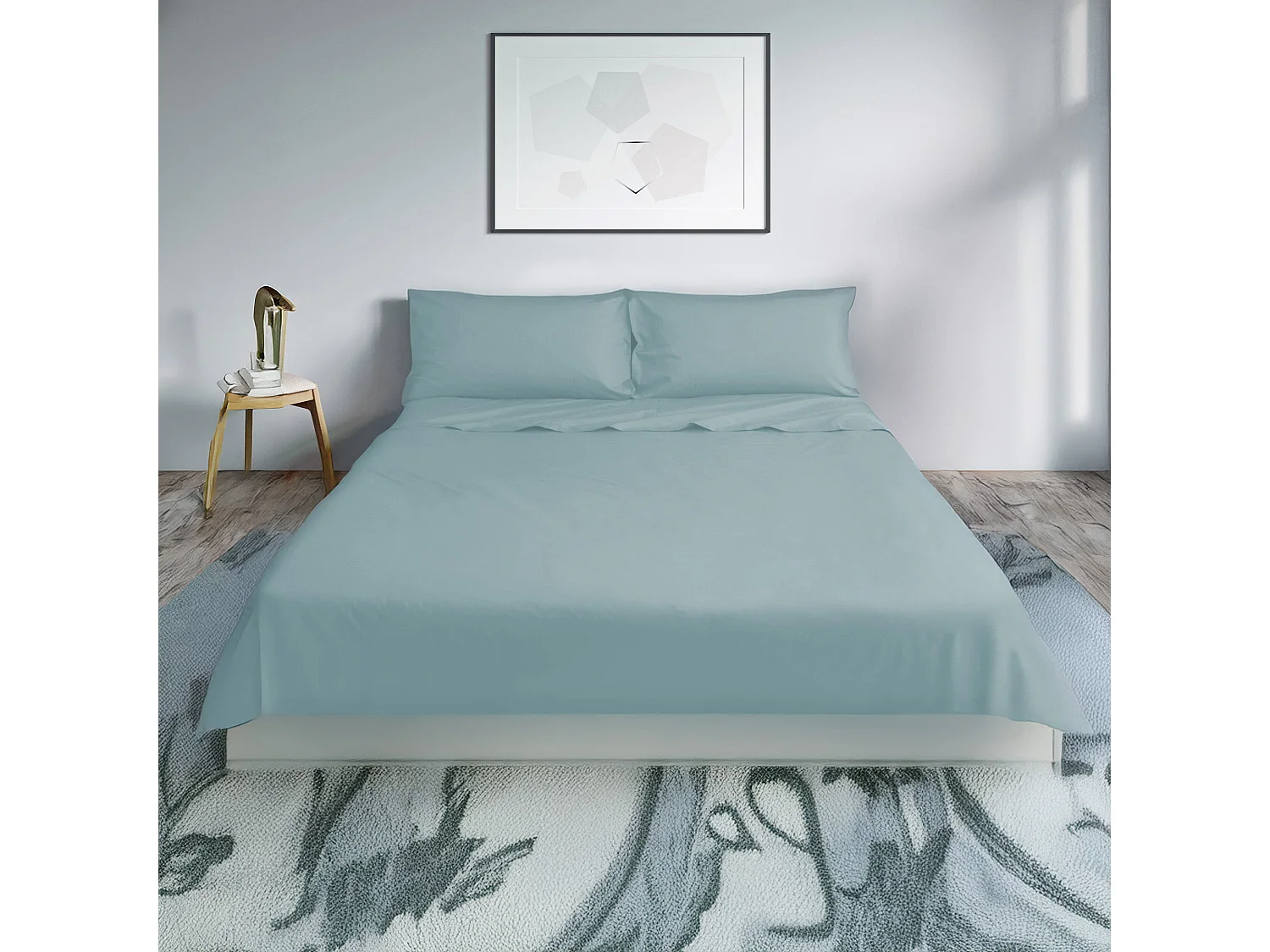 Parure lenzuolo in percalle di cotone azzurro chiaro (160x290cm)