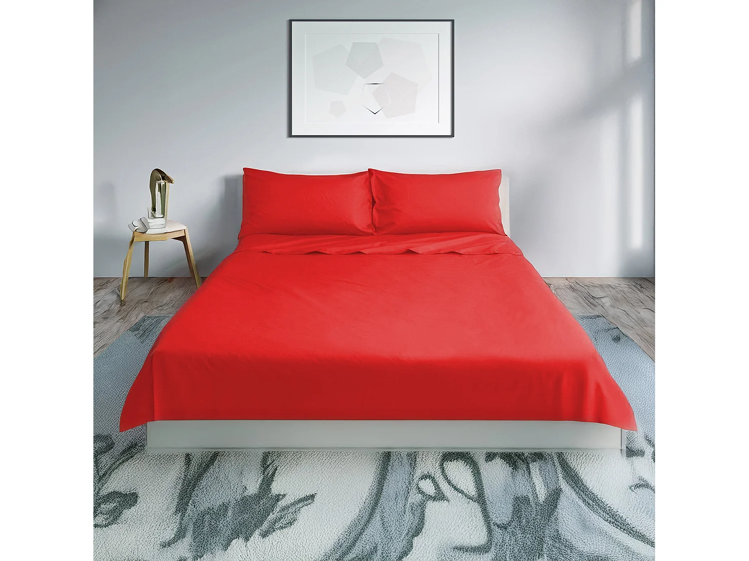 Parure lenzuolo in percalle di cotone rosso (250x290cm)