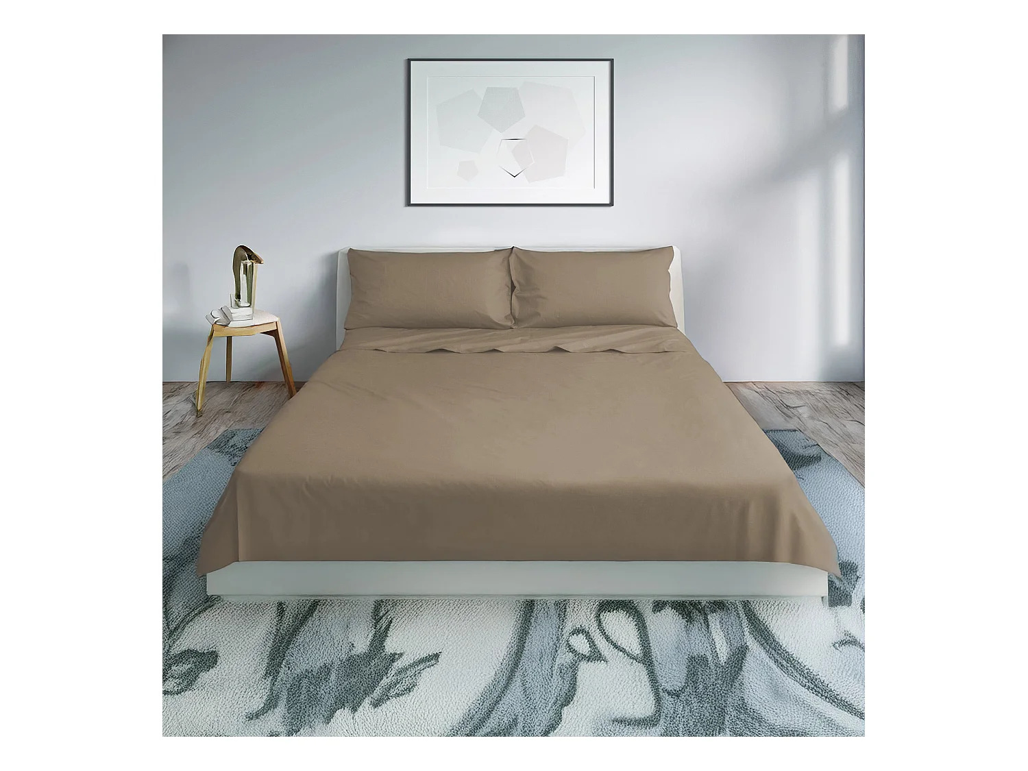 Parure lenzuolo in percalle di cotone tortora (250x290cm)