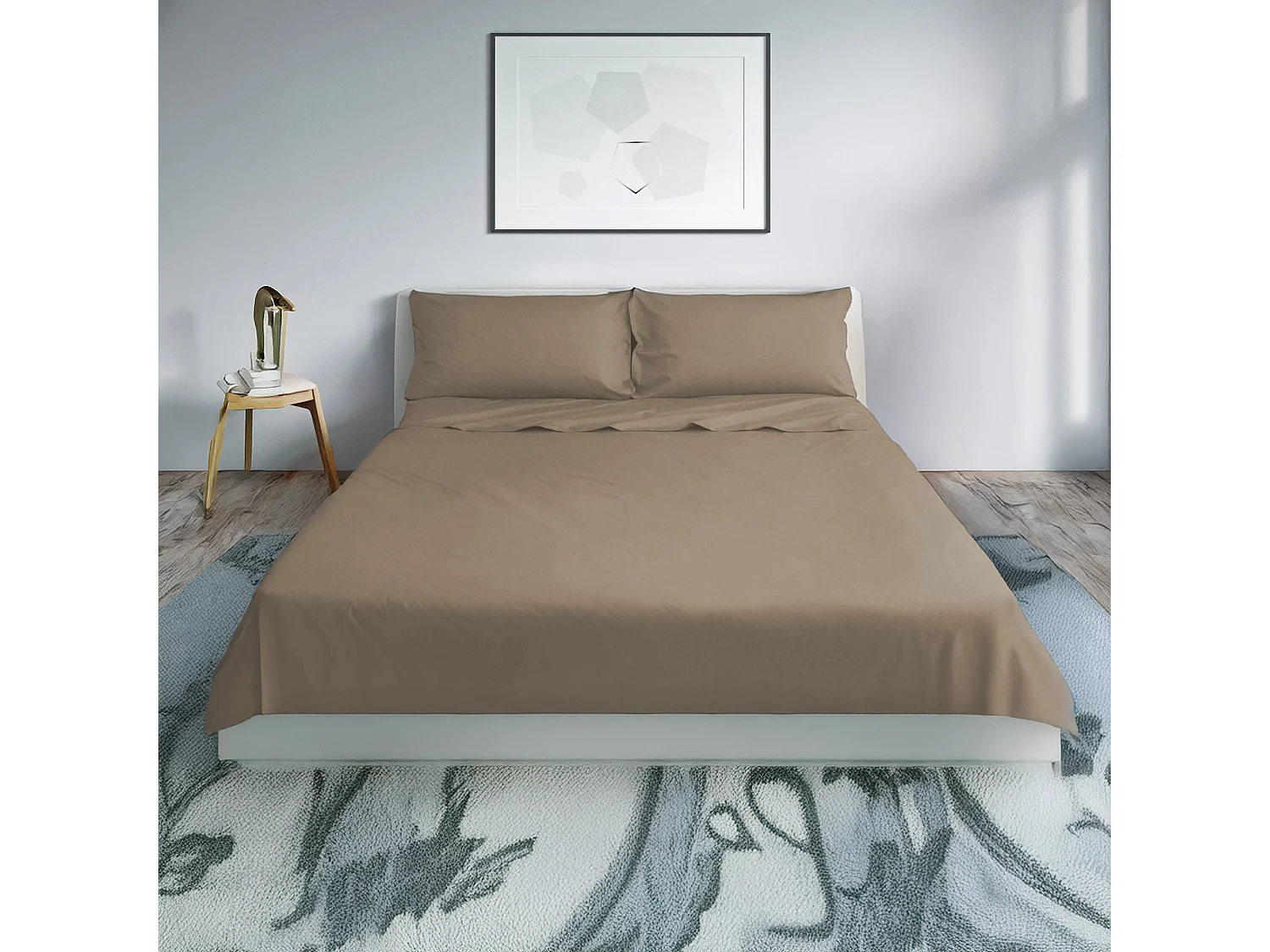 Parure lenzuolo in percalle di cotone tortora (250x290cm)