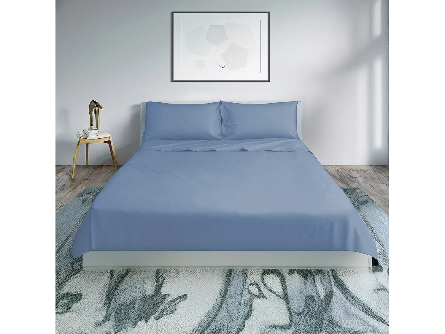 Parure lenzuolo in percalle di cotone azzurro (200x290cm)