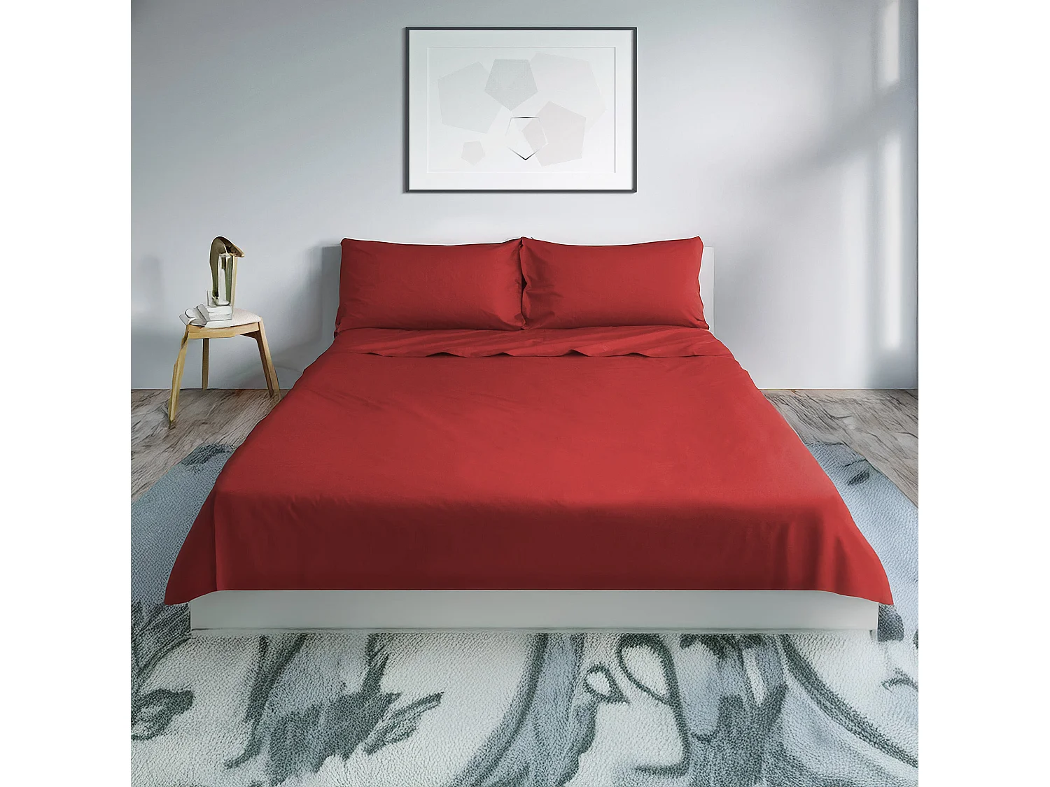 Parure lenzuolo in percalle di cotone bordeaux (250x290cm)