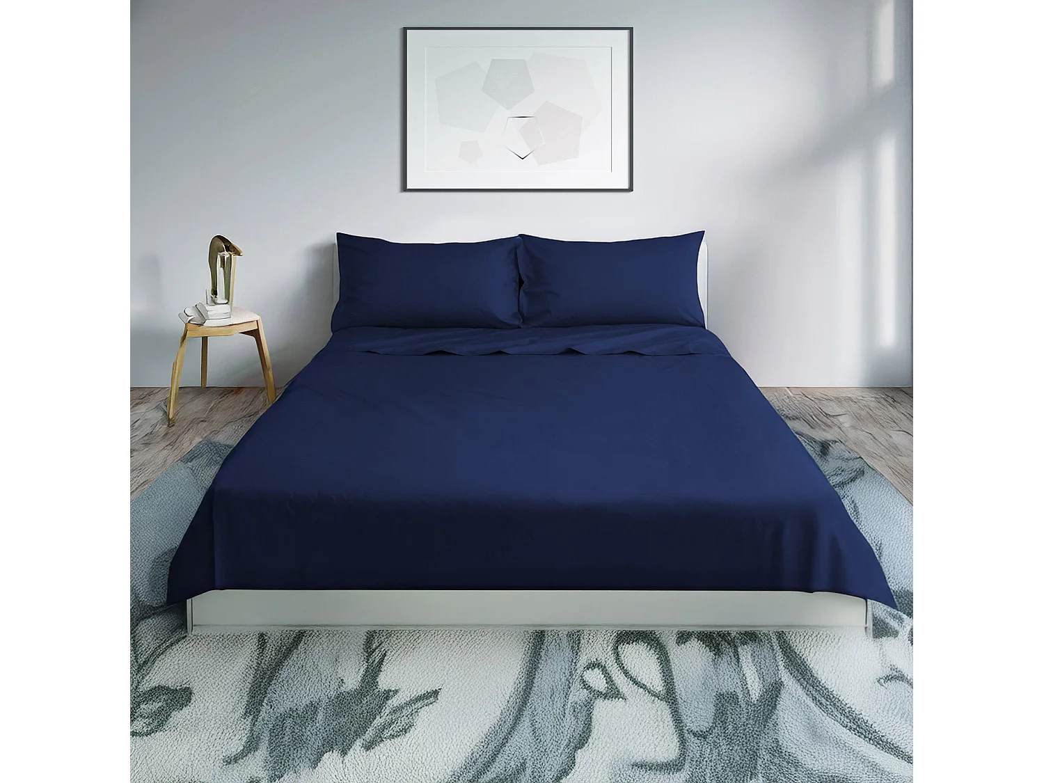 Parure lenzuolo in percalle di cotone blu navy (160x290cm)
