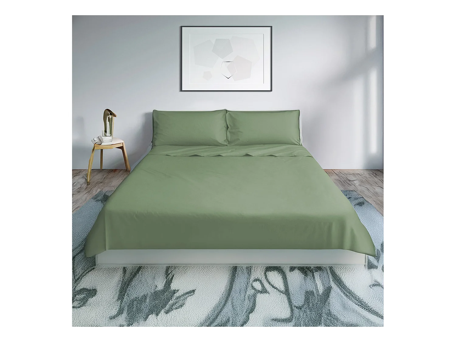 Parure lenzuolo in percalle di cotone verde salvia (160x290cm)