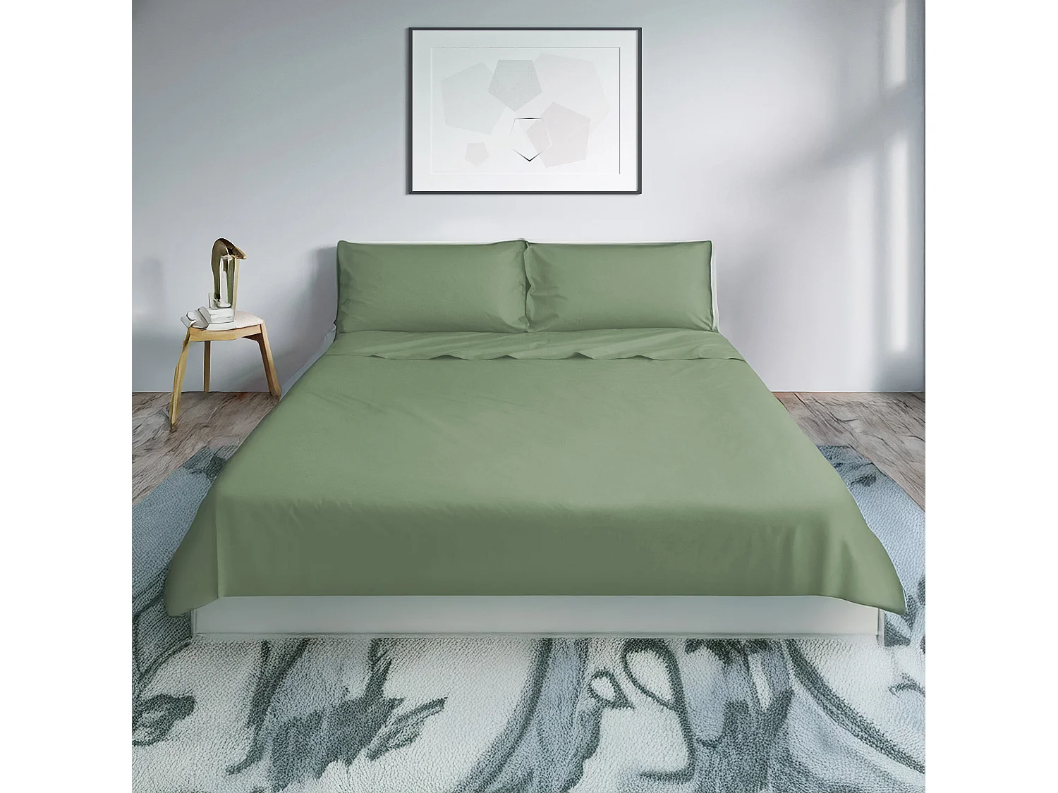 Parure lenzuolo in percalle di cotone verde salvia (200x290cm)