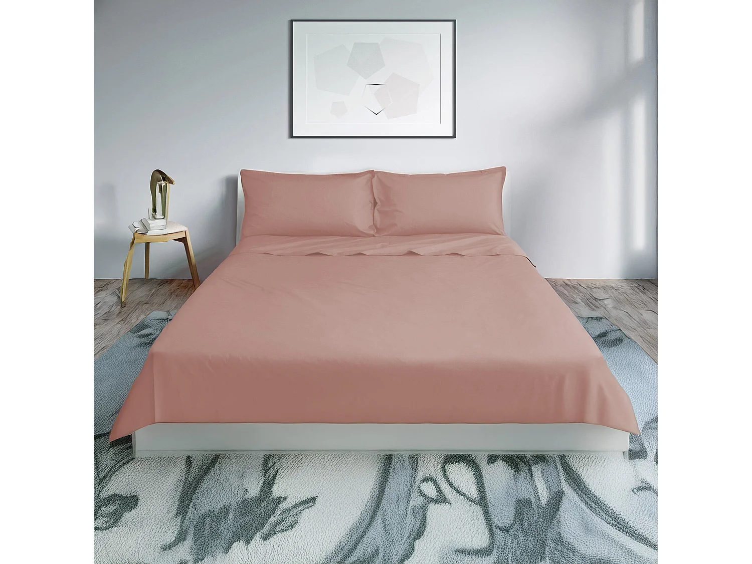 Parure lenzuolo in percalle di cotone rosa (160x290cm)