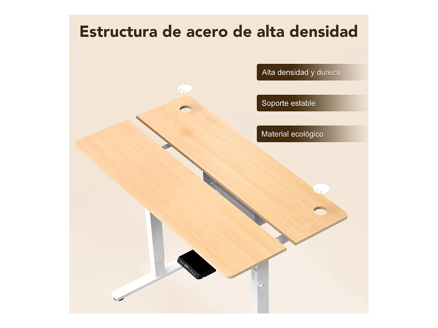 Escritorio eléctrico de pie y sentado 120x60 cm – Altura ajustable – Memoria y sistema anti-colisión – Puertos USB-A y Tipo-C – Color madera natural