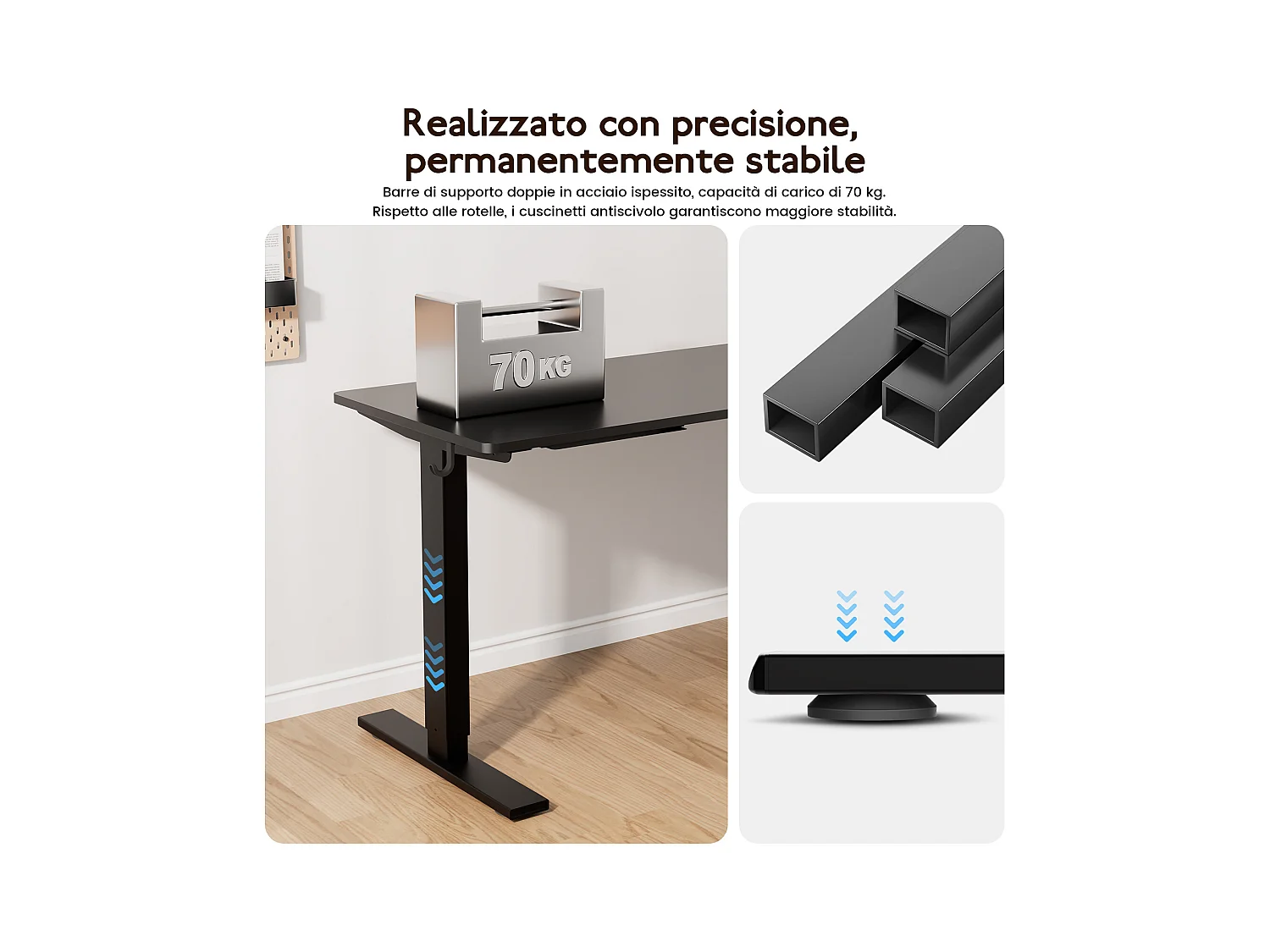 Scrivania elettrica regolabile HOMAVO 110x60 cm – Funzione memoria e anti-collisione – Ideale per il telelavoro – Colore nero
