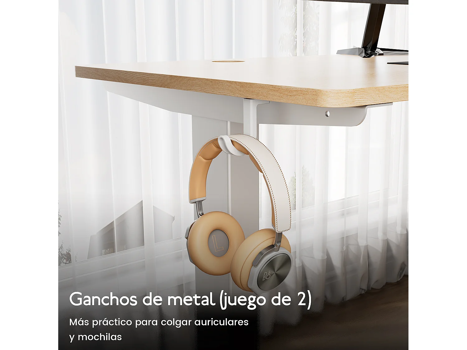 Escritorio eléctrico ajustable HOMAVO 110x60 cm – Función memoria y anti-colisión – Ideal para teletrabajo – Color madera natural