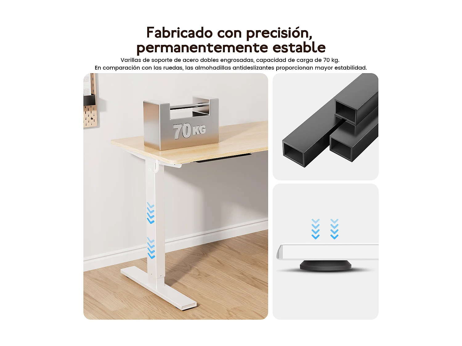 Escritorio eléctrico ajustable HOMAVO 110x60 cm – Función memoria y anti-colisión – Ideal para teletrabajo – Color madera natural