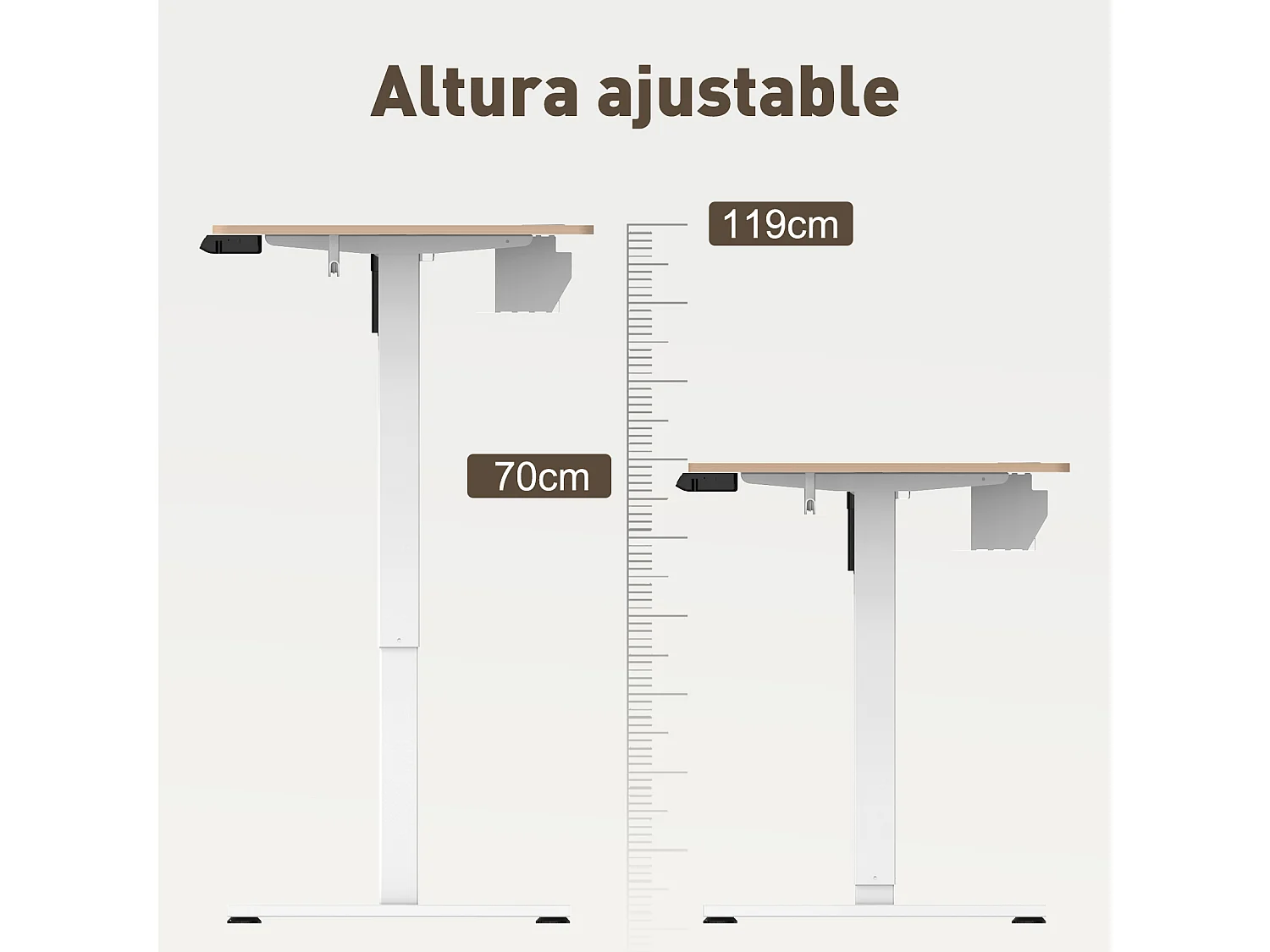 Escritorio eléctrico de pie y sentado 140x70 cm – Altura ajustable – Memoria y sistema anti-colisión – Puertos USB-A y Tipo-C – Color madera natural