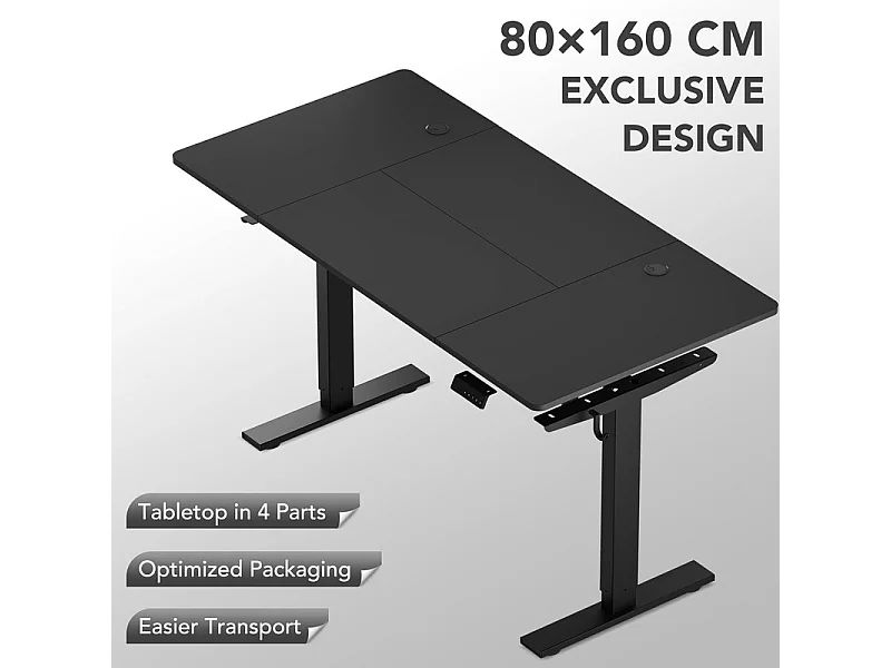Escritorio eléctrico ajustable HOMAVO 160x80 cm – Función memoria y anti-colisión – Ideal para teletrabajo – Color negro