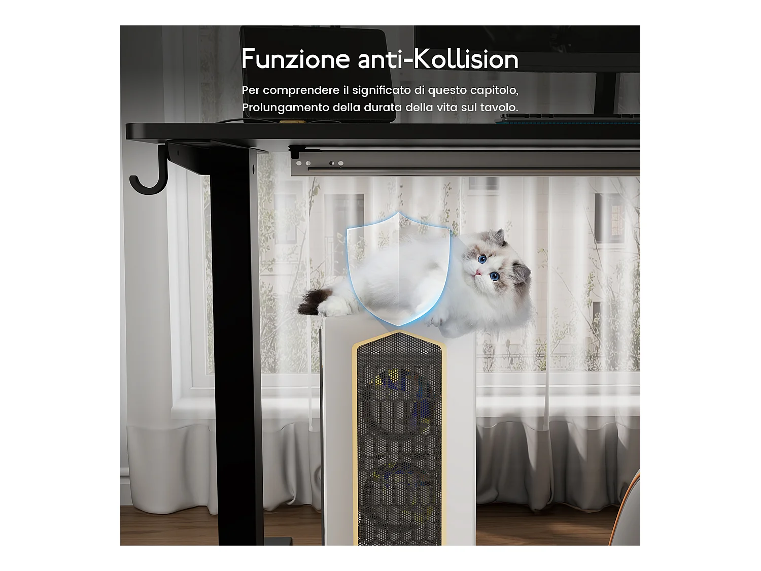 Scrivania elettrica regolabile HOMAVO 140x60 cm – Funzione memoria e anti-collisione – Ideale per il telelavoro – Colore nero