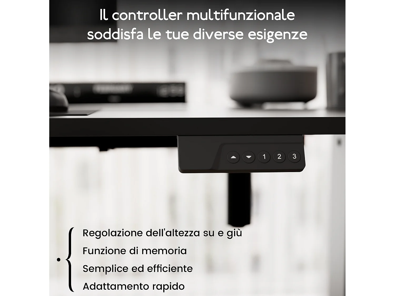 Scrivania elettrica regolabile HOMAVO 140x60 cm – Funzione memoria e anti-collisione – Ideale per il telelavoro – Colore nero