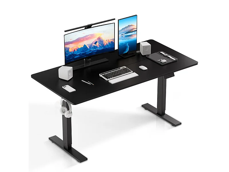 Scrivania elettrica regolabile HOMAVO 140x60 cm – Funzione memoria e anti-collisione – Ideale per il telelavoro – Colore nero