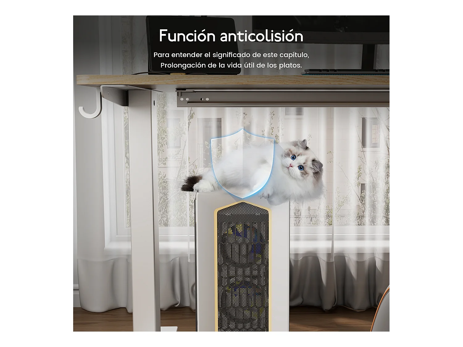 Escritorio eléctrico ajustable HOMAVO 140x60 cm – Función memoria y anti-colisión – Ideal para teletrabajo – Color madera natural