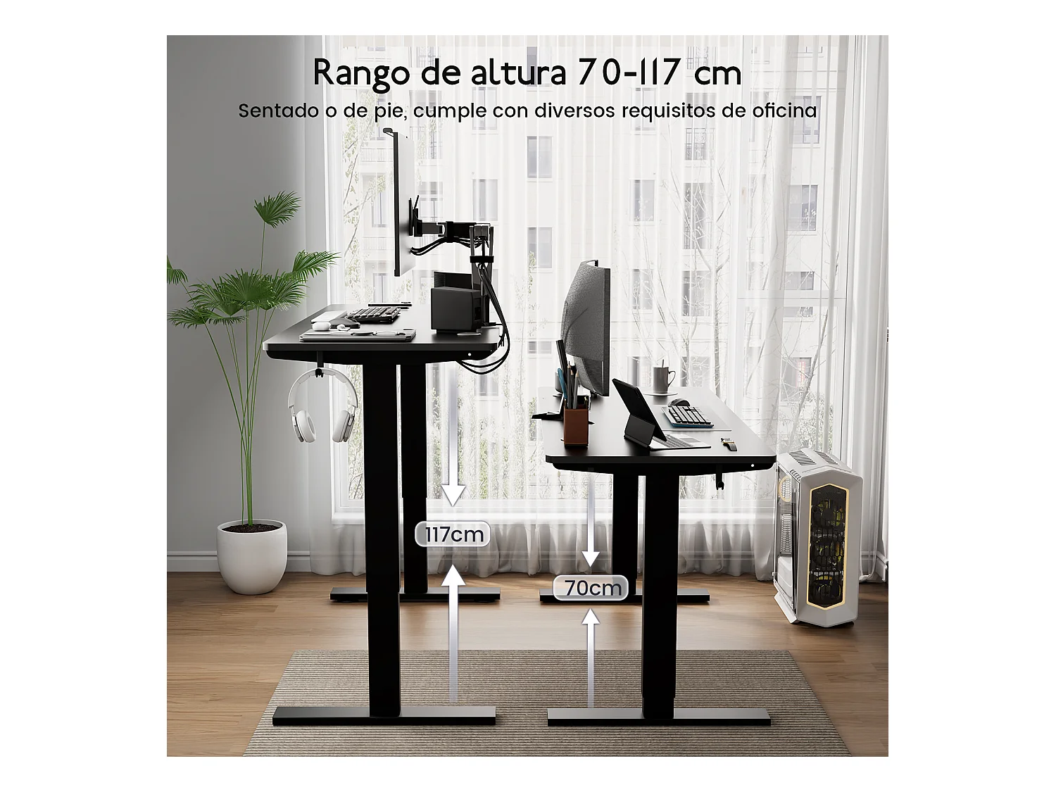 Escritorio eléctrico ajustable HOMAVO 140x60 cm – Función memoria y anti-colisión – Ideal para teletrabajo – Color negro