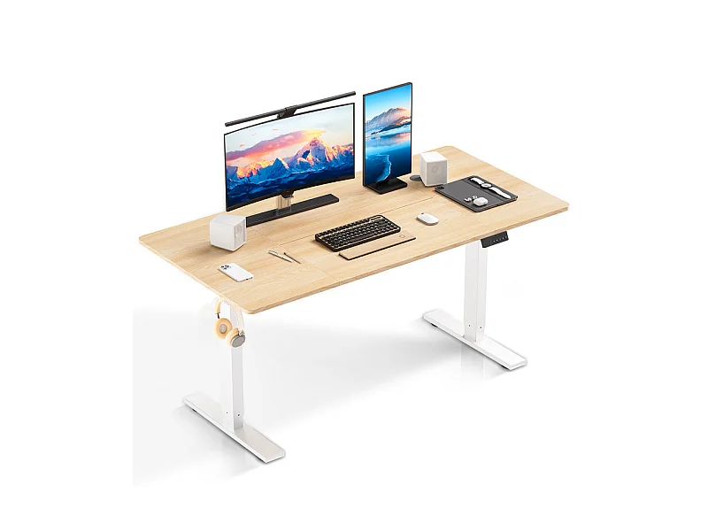 Scrivania elettrica regolabile HOMAVO 110x60 cm – Funzione memoria e anti-collisione – Ideale per il telelavoro – Colore legno naturale