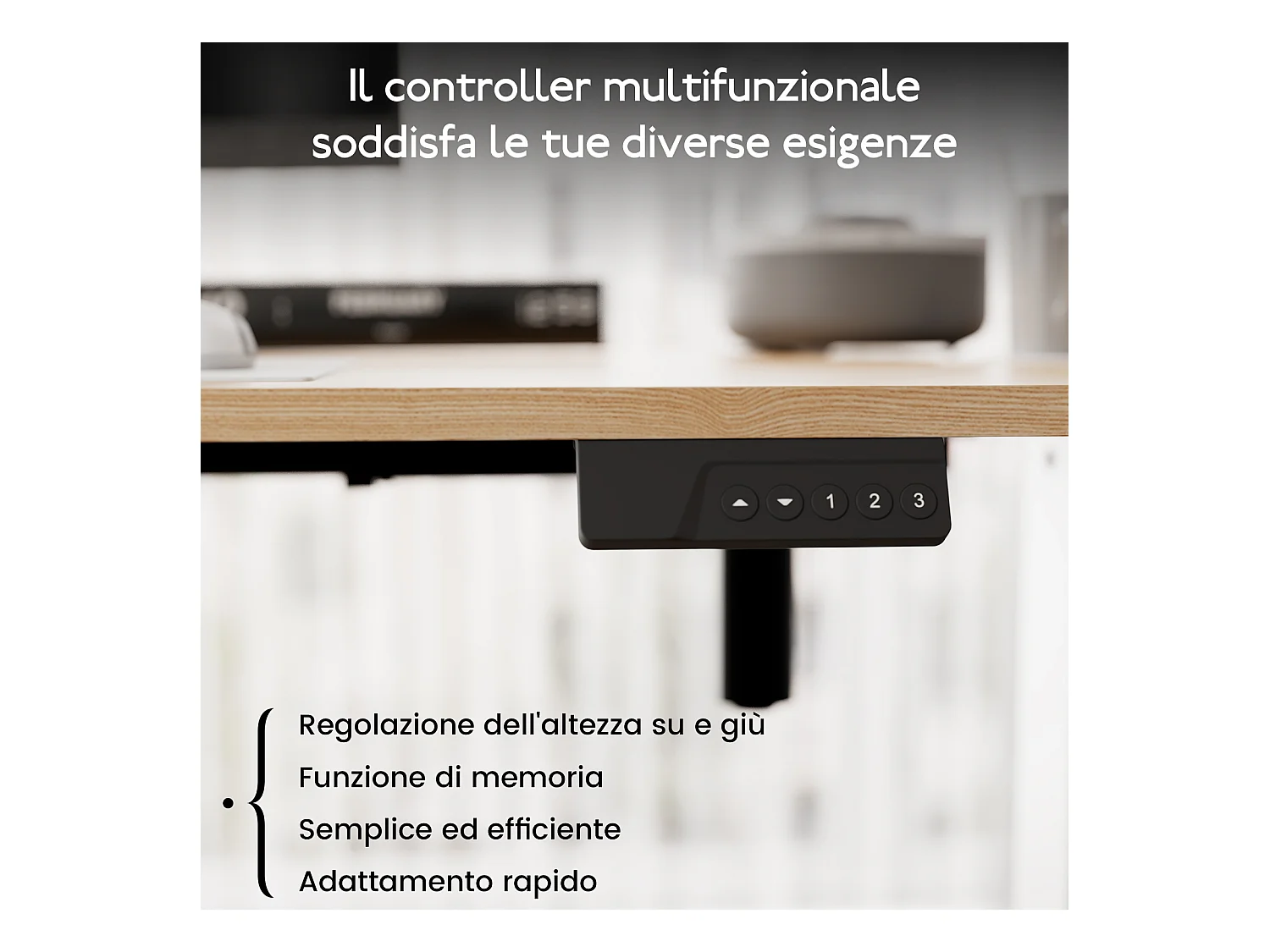 Scrivania elettrica regolabile HOMAVO 110x60 cm – Funzione memoria e anti-collisione – Ideale per il telelavoro – Colore legno naturale