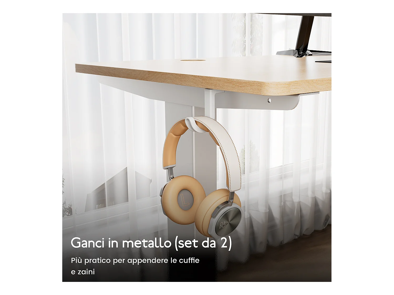 Scrivania elettrica regolabile HOMAVO 110x60 cm – Funzione memoria e anti-collisione – Ideale per il telelavoro – Colore legno naturale