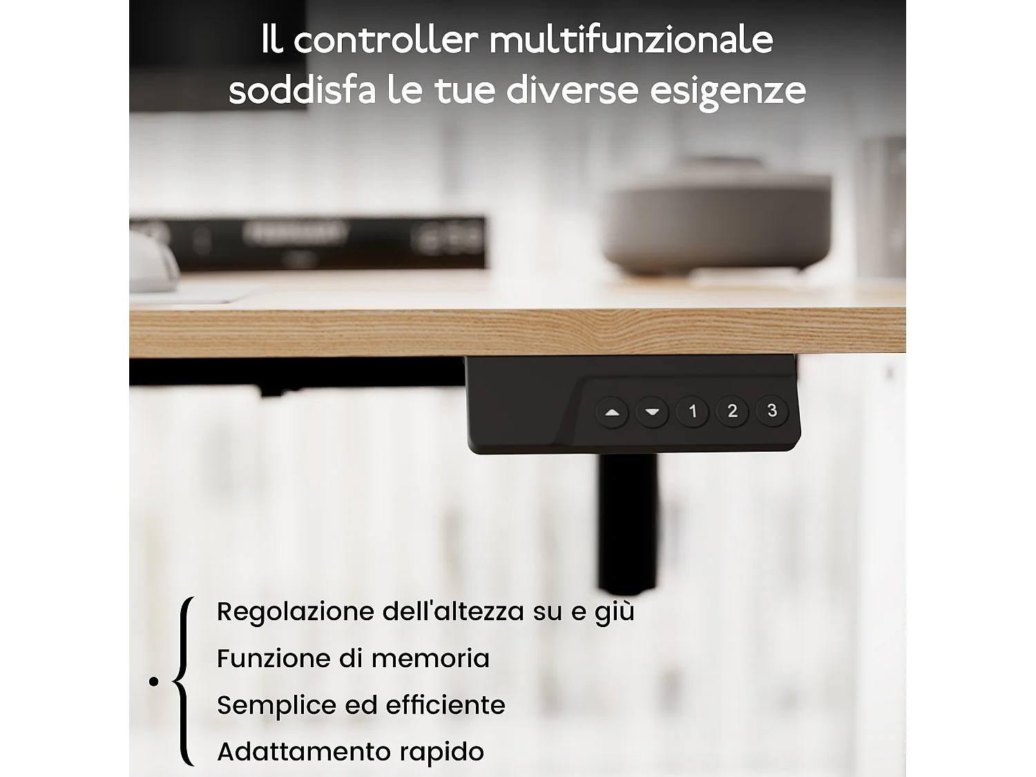 Scrivania elettrica regolabile HOMAVO 110x60 cm – Funzione memoria e anti-collisione – Ideale per il telelavoro – Colore legno naturale