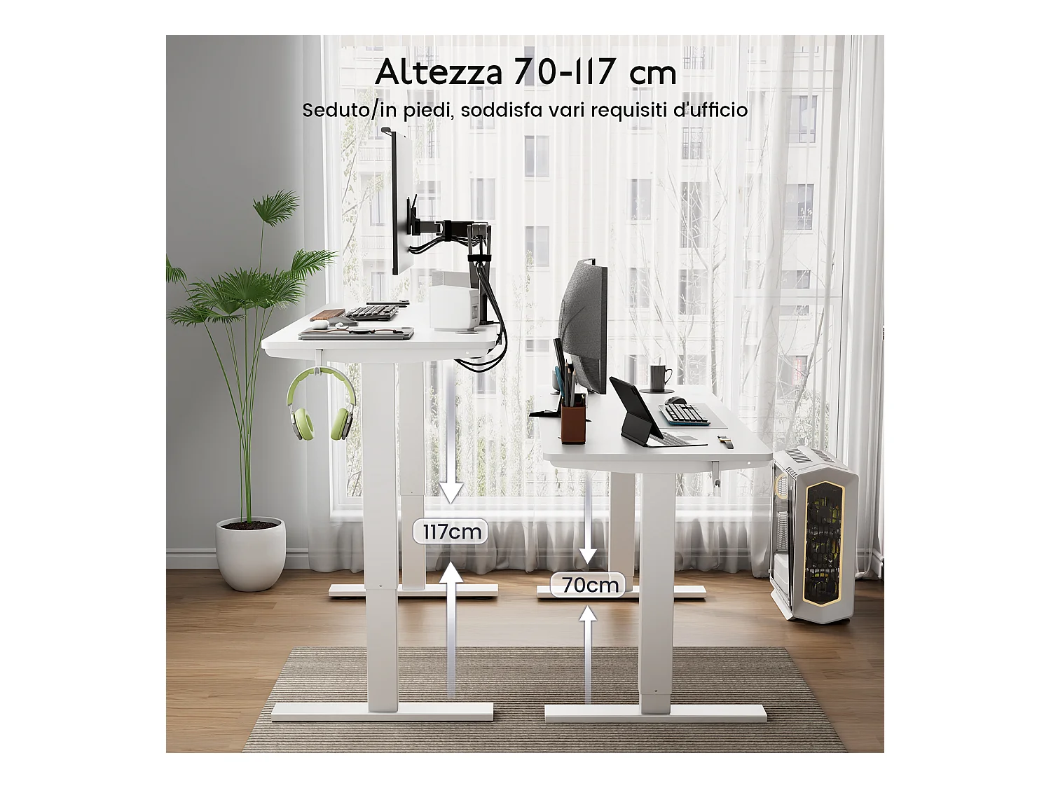 Scrivania elettrica HOMAVO regolabile 140x60 cm – Funzione memoria e anti-collisione – Ideale per il telelavoro – Colore bianco