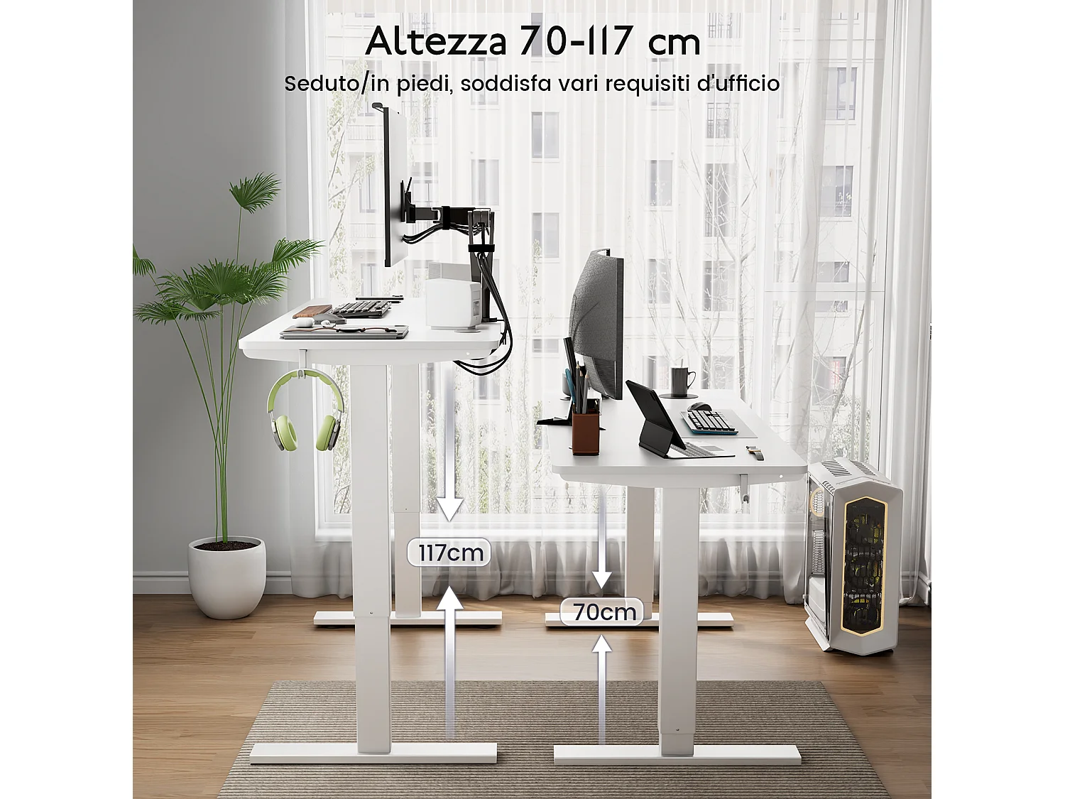 Scrivania elettrica HOMAVO regolabile 140x60 cm – Funzione memoria e anti-collisione – Ideale per il telelavoro – Colore bianco