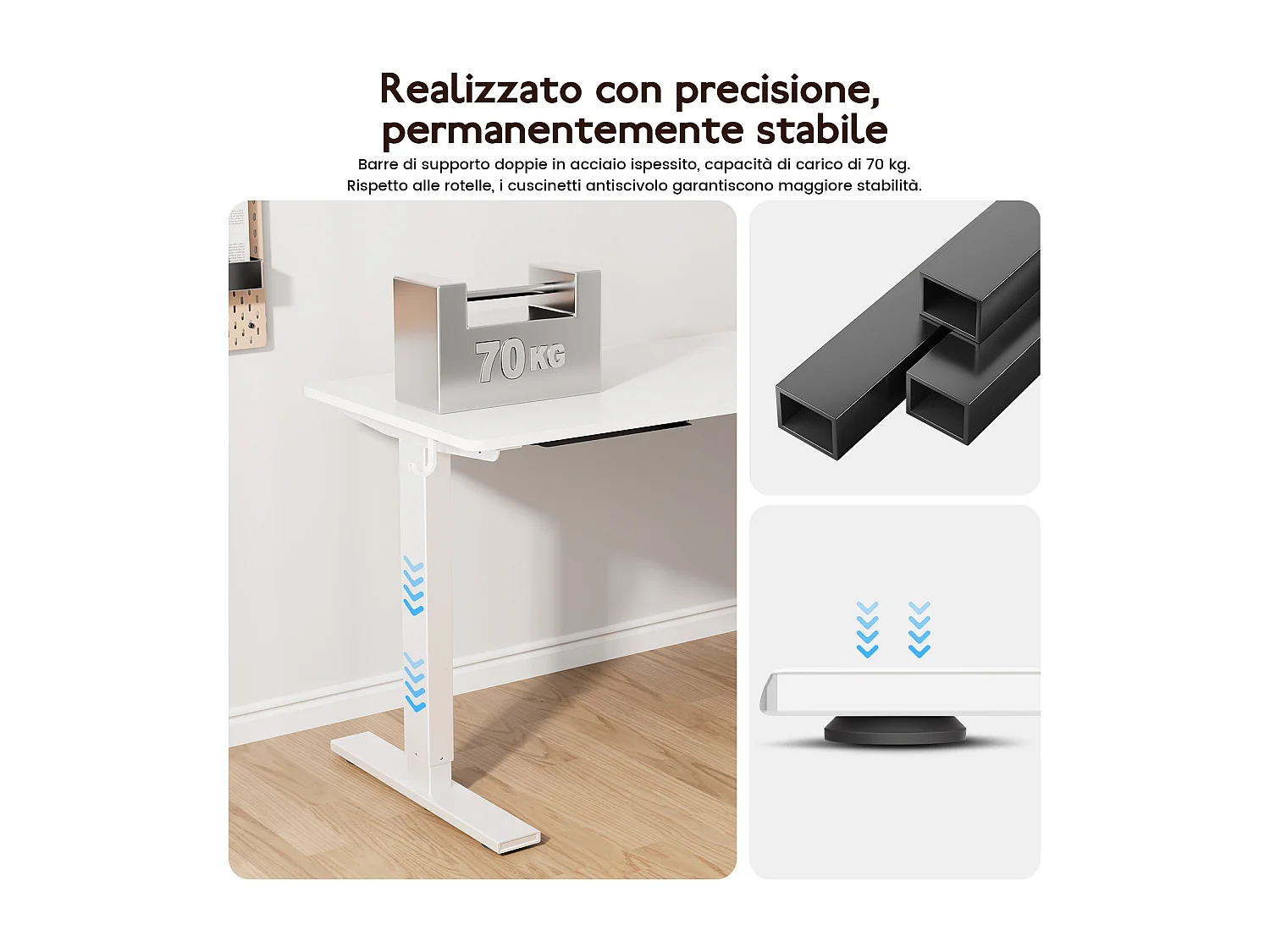 Scrivania elettrica HOMAVO regolabile 140x60 cm – Funzione memoria e anti-collisione – Ideale per il telelavoro – Colore bianco