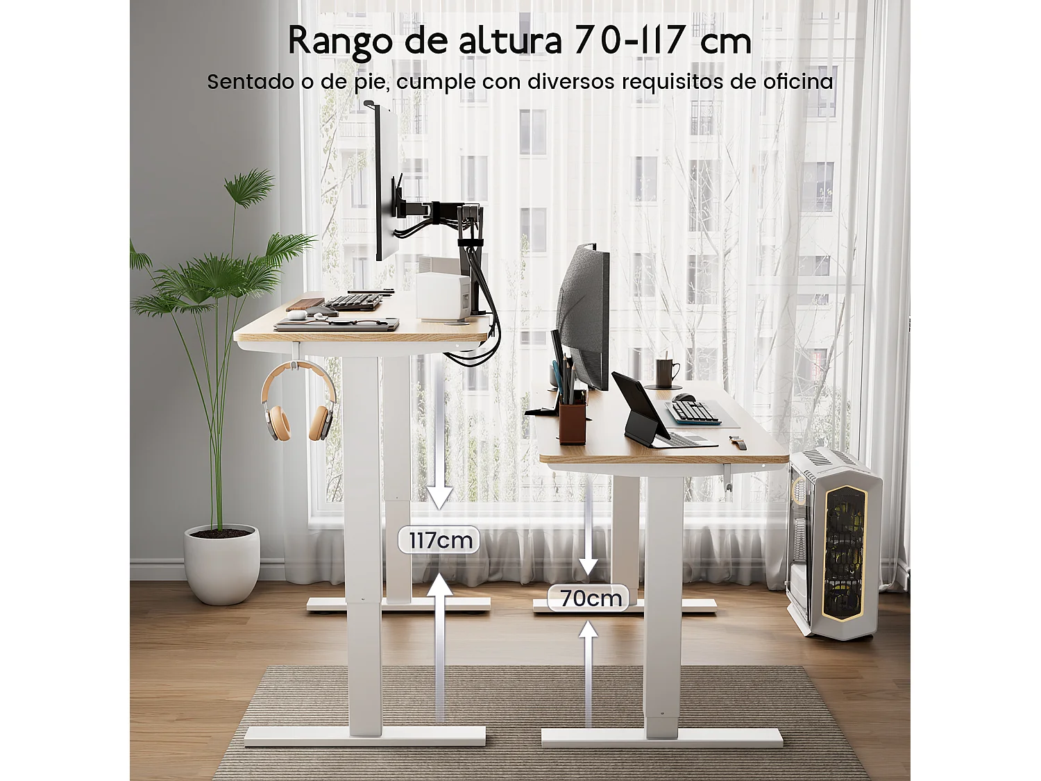 Escritorio eléctrico ajustable HOMAVO 160x80 cm – Función memoria y anti-colisión – Ideal para teletrabajo – Color madera natural