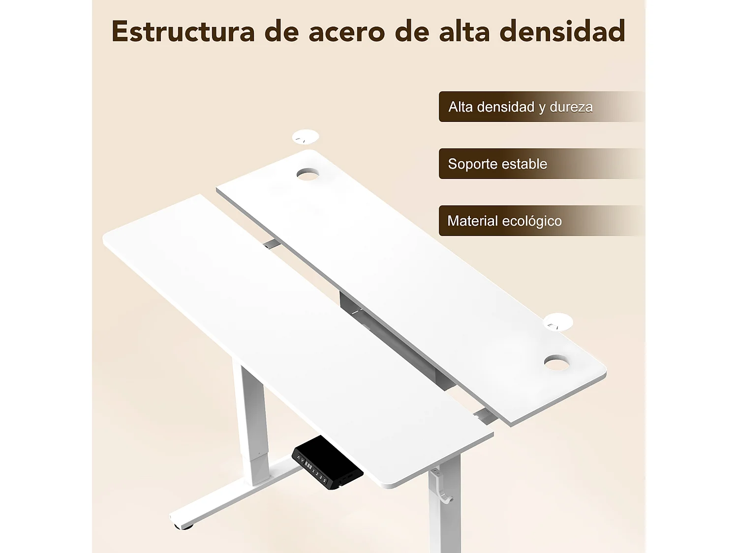 Escritorio eléctrico regulable en altura 140x70 cm – Memoria & sistema anti-colisión – Puertos USB-A y Tipo-C – Color blanco