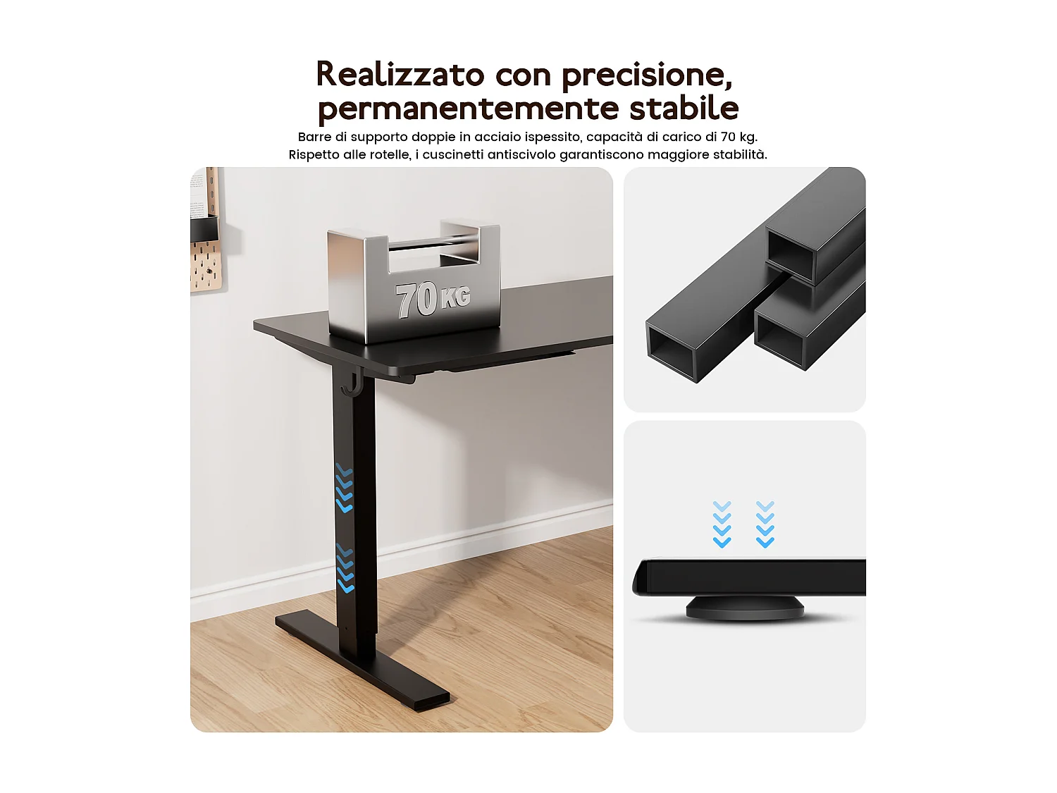 Scrivania elettrica regolabile HOMAVO 160x80 cm – Funzione memoria e anti-collisione – Ideale per il telelavoro – Colore nero