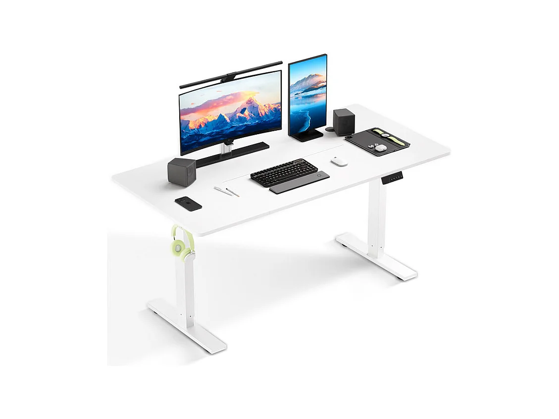 Escritorio eléctrico HOMAVO ajustable 160x80 cm – Función de memoria y anti-colisión – Ideal para teletrabajo – Color blanco