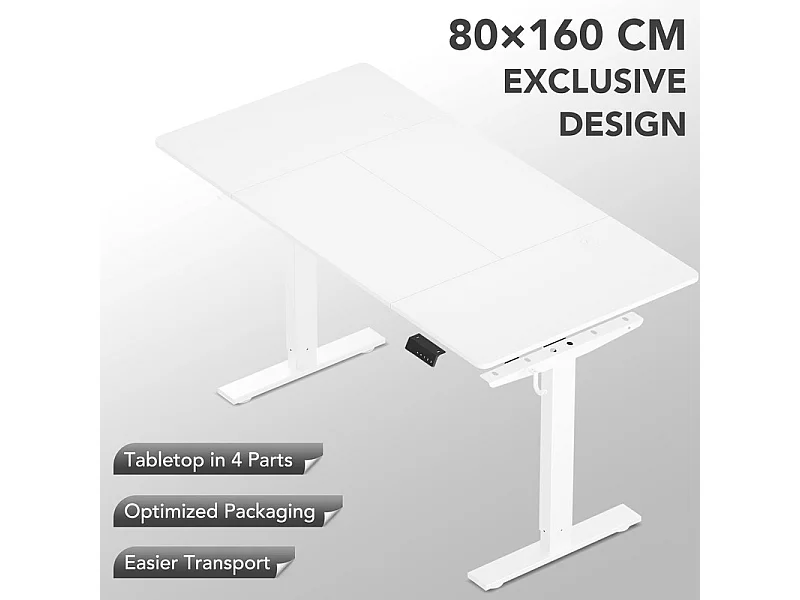 Escritorio eléctrico HOMAVO ajustable 160x80 cm – Función de memoria y anti-colisión – Ideal para teletrabajo – Color blanco