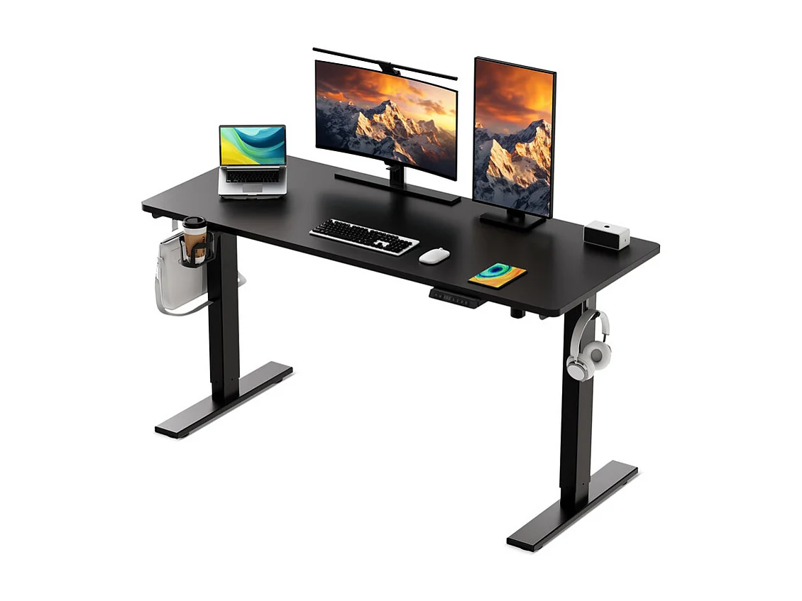 Escritorio eléctrico de pie y sentado 140x70 cm – Altura ajustable – Memoria y sistema anti-colisión – Puertos USB-A y Tipo-C – Color negro