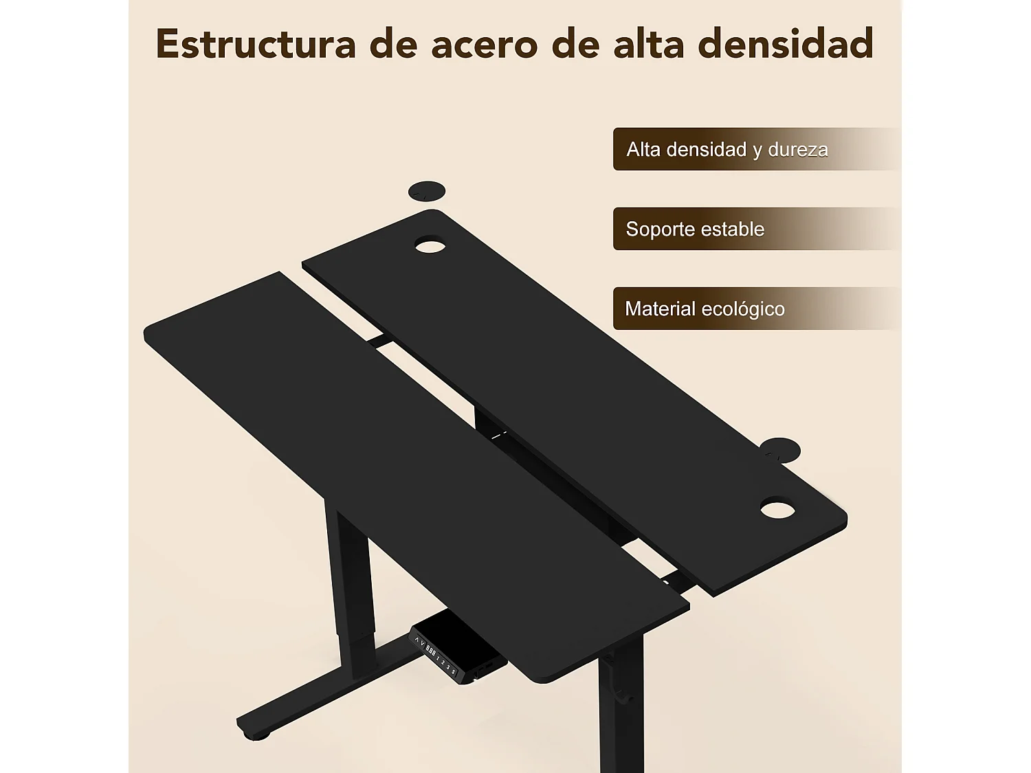 Escritorio eléctrico de pie y sentado 140x70 cm – Altura ajustable – Memoria y sistema anti-colisión – Puertos USB-A y Tipo-C – Color negro