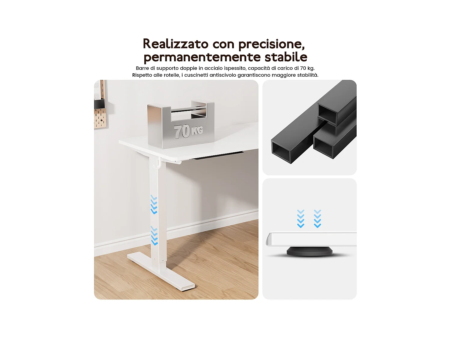 Scrivania elettrica HOMAVO regolabile 110x60 cm – Funzione memoria e anti-collisione – Ideale per il telelavoro – Colore bianco