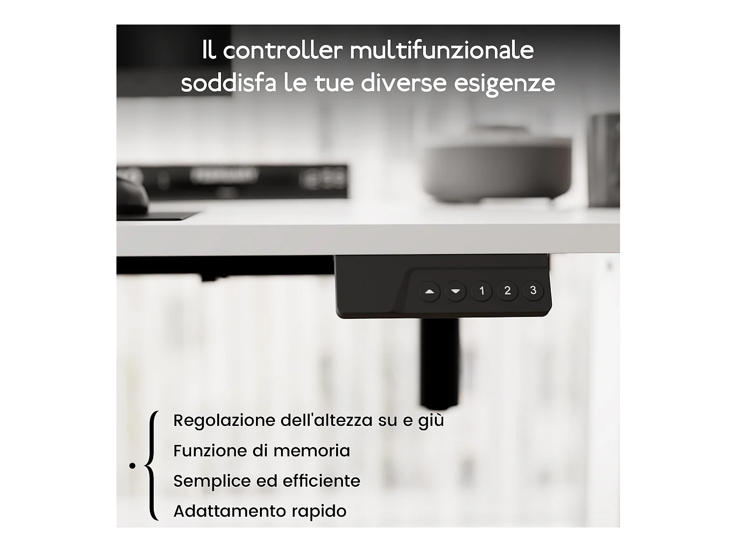 Scrivania elettrica HOMAVO regolabile 110x60 cm – Funzione memoria e anti-collisione – Ideale per il telelavoro – Colore bianco