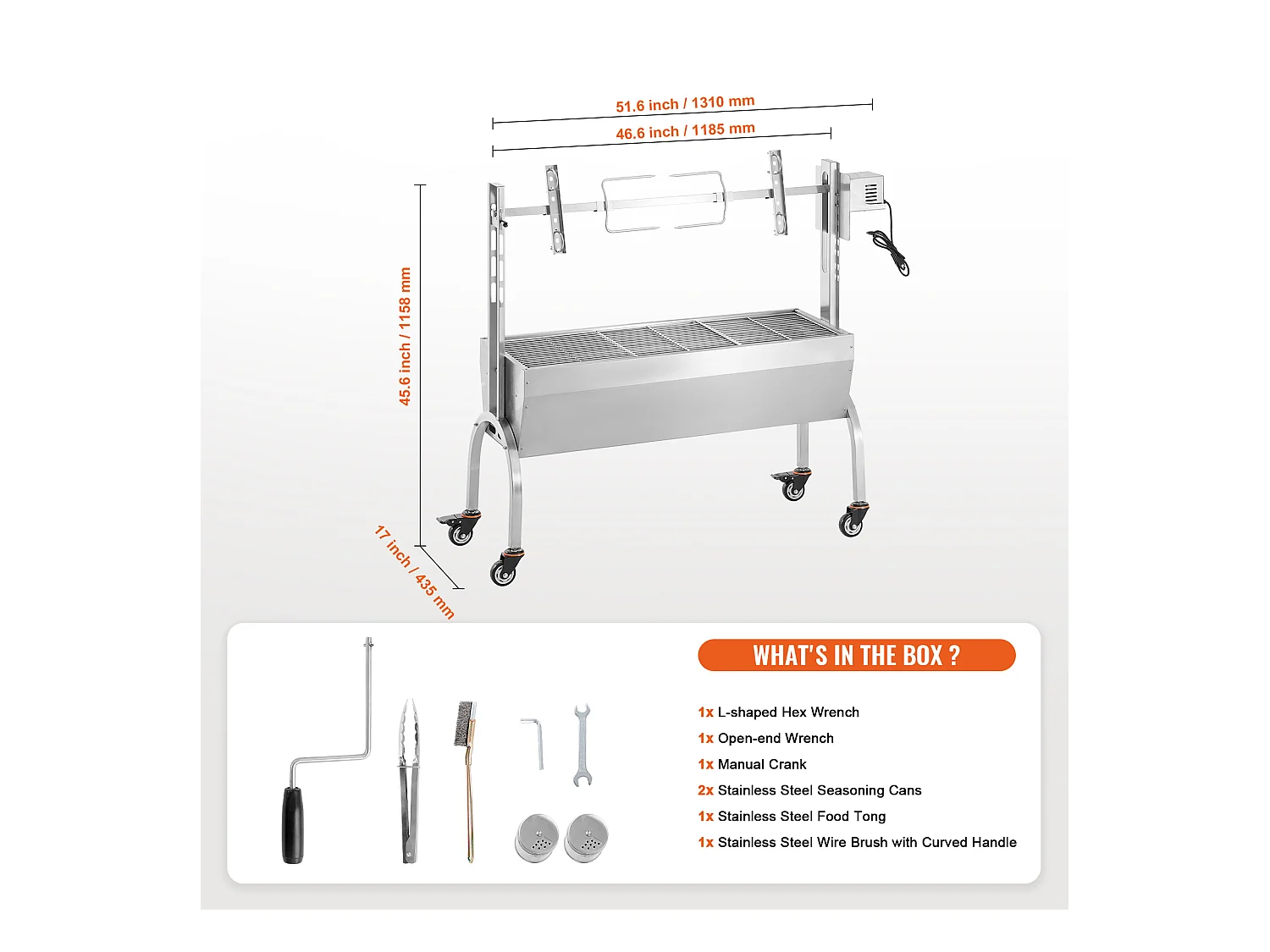 Barbecue à Rôtisserie, Rôtisserier électrique avec Moteur Puissant, Fabriqué en Acier Inoxydable Durable