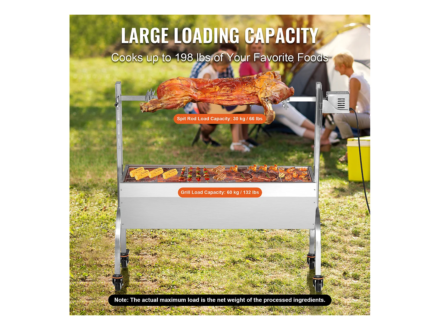Rotisseriegrill, elektrische rotisserie met krachtige motor, gemaakt van duurzaam roestvrij staal, Grillbarbecue SucceBuy Spit Rotisserie BBQ