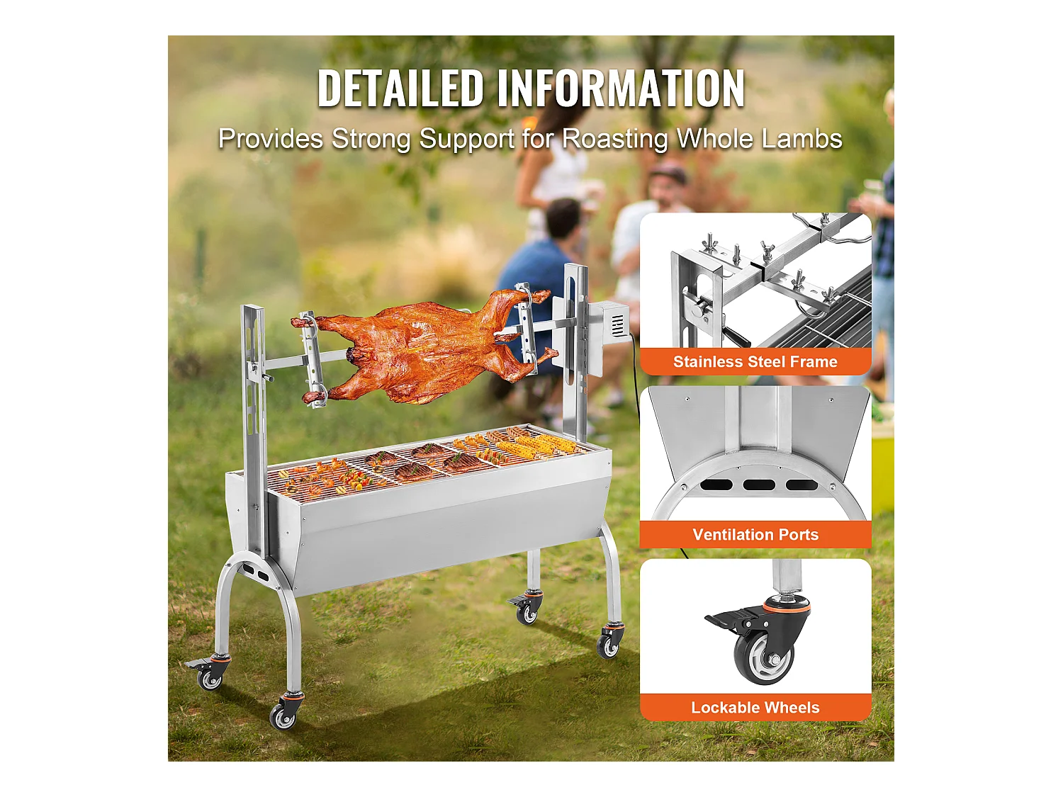 Rotisseriegrill, elektrische rotisserie met krachtige motor, gemaakt van duurzaam roestvrij staal, Grillbarbecue SucceBuy Spit Rotisserie BBQ
