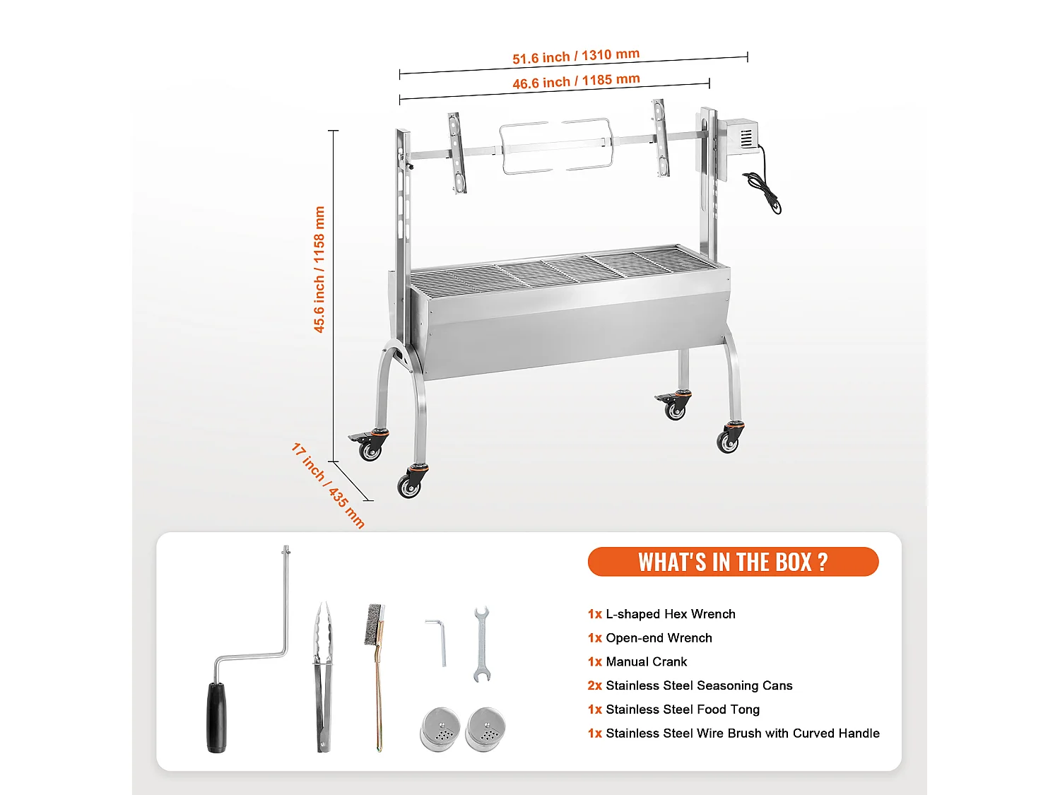 Rotisseriegrill, elektrische rotisserie met krachtige motor, gemaakt van duurzaam roestvrij staal, Grillbarbecue SucceBuy Spit Rotisserie BBQ