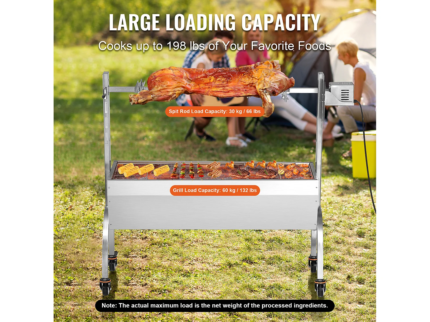 Rotisseriegrill, elektrische rotisserie met krachtige motor, gemaakt van duurzaam roestvrij staal, Grillbarbecue SucceBuy Spit Rotisserie BBQ