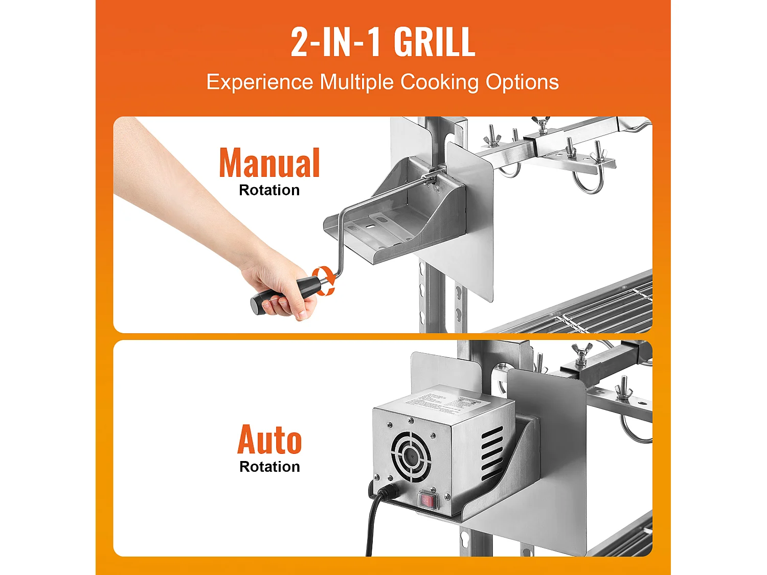 Rotisseriegrill, elektrische rotisserie met krachtige motor, gemaakt van duurzaam roestvrij staal, Grillbarbecue SucceBuy Spit Rotisserie BBQ