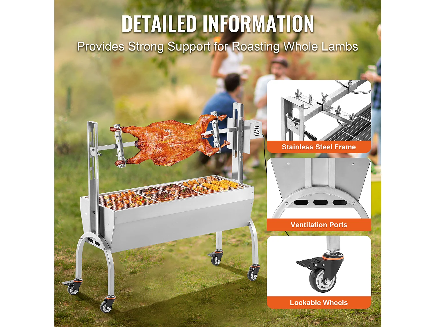 Rotisseriegrill, elektrische rotisserie met krachtige motor, gemaakt van duurzaam roestvrij staal, Grillbarbecue SucceBuy Spit Rotisserie BBQ